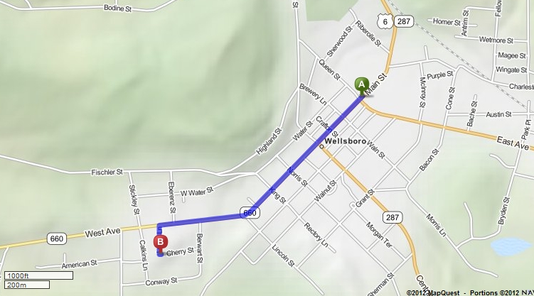 Route map to 11 Cherry St., Wellsboro, PA